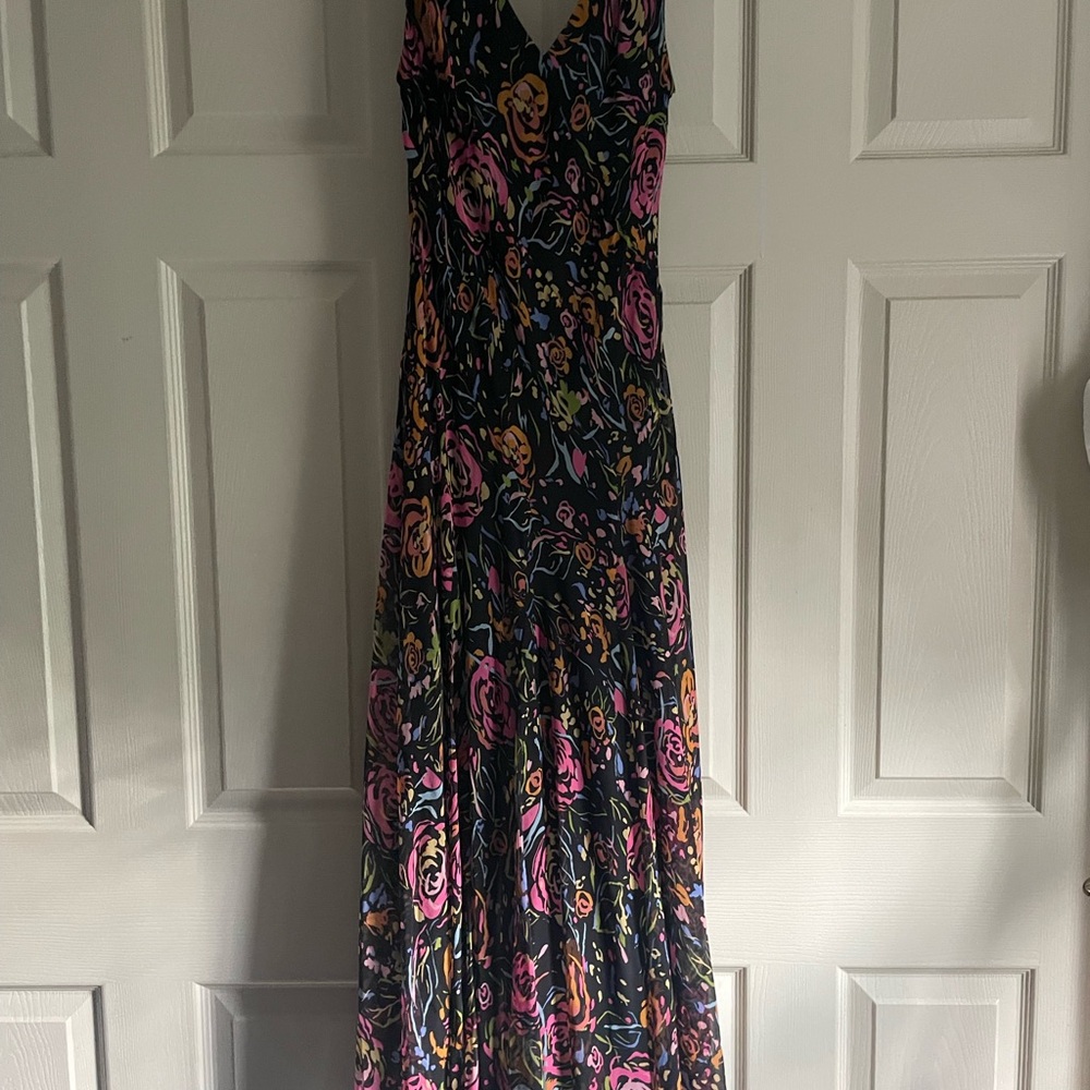 Talbots Pink and Black Sleeveless Maxi Dress V-Neck Sundress